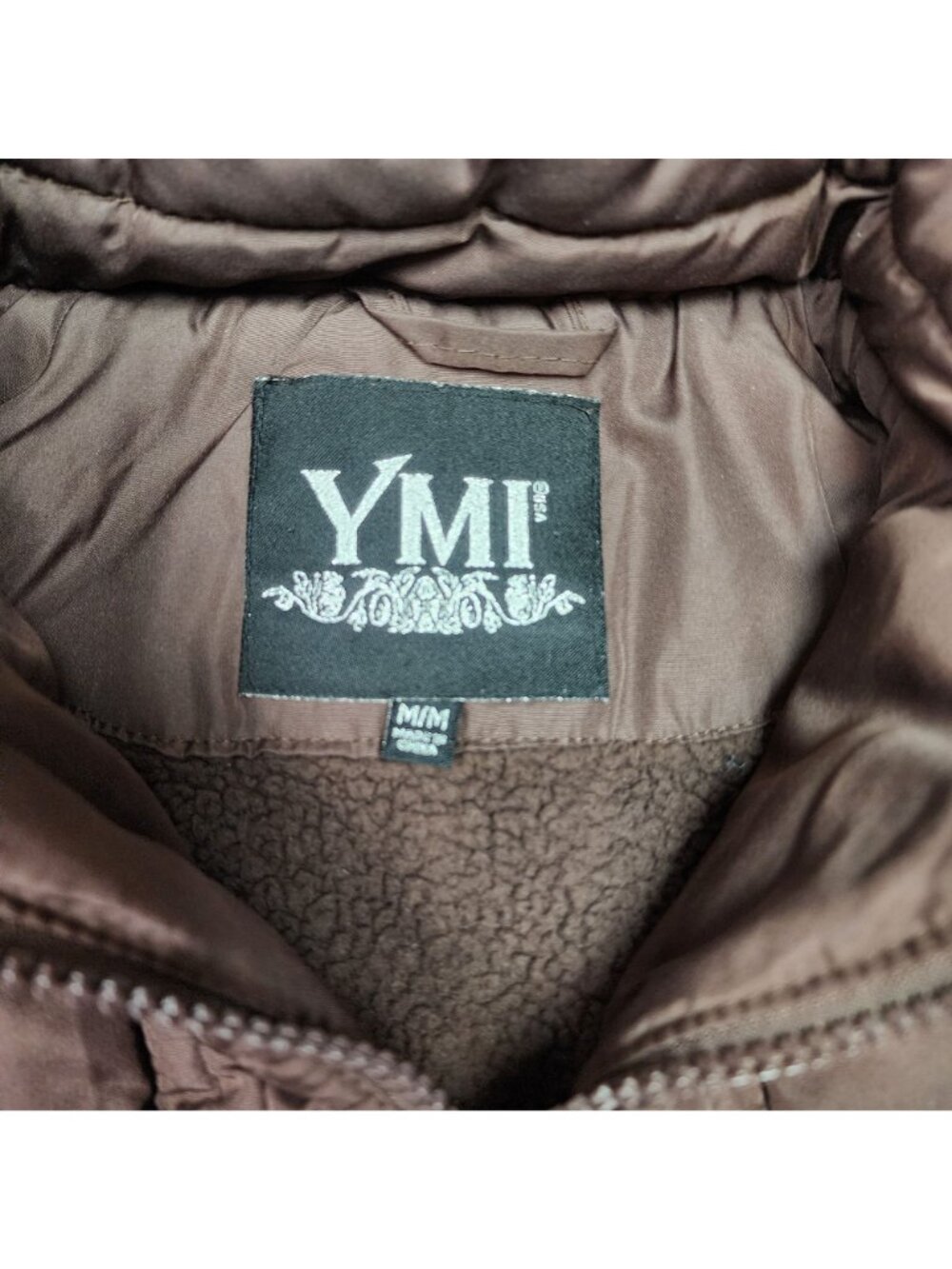 YMI Women's Hooded Faux Fur Lined Water Resistant Bur Puffer Jacket Sz M Y2K VTG - Picture 3 of 9
